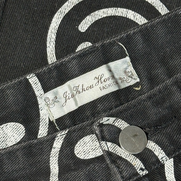 JIUZHOU HORSE Black Jeans with White Smiley Faces Size 36 - Picture 4 of 5